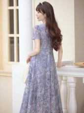 画像3: [ERUKEI/GINZA COUTURE]グレー・半袖・フラワープリント・総レース・Aライン・ミディアムドレス・ワンピース[送料無料] (3)