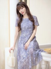 画像6: [ERUKEI/GINZA COUTURE]グレー・半袖・フラワープリント・総レース・Aライン・ミディアムドレス・ワンピース[送料無料] (6)