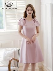 画像2: [ERUKEI/GINZA COUTURE]ベージュ・ピンク・レッド・ワインレッド・ブラック・半袖・シンプル・Ａライン・リボン・ミディアムドレス・ワンピース[送料無料] (2)