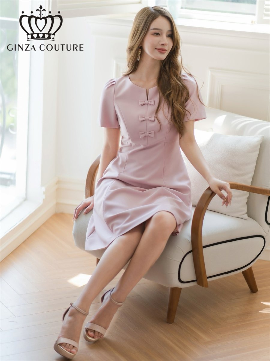 画像1: [SALE品のため返品不可＆再入荷なしの現品限り][ERUKEI/GINZA COUTURE]ピンク・レッド・半袖・シンプル・Ａライン・ミニドレス・ワンピース[送料無料] (1)