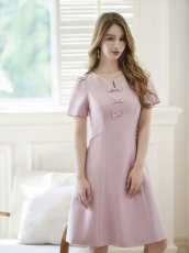 画像3: [SALE品のため返品不可＆再入荷なしの現品限り][ERUKEI/GINZA COUTURE]ピンク・レッド・半袖・シンプル・Ａライン・ミニドレス・ワンピース[送料無料] (3)