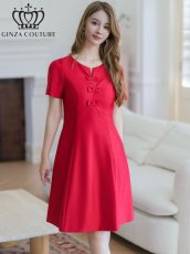 画像2: [SALE品のため返品不可＆再入荷なしの現品限り][ERUKEI/GINZA COUTURE]ピンク・レッド・半袖・シンプル・Ａライン・ミニドレス・ワンピース[送料無料] (2)