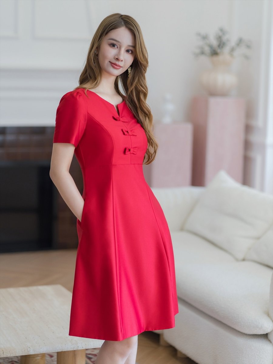 画像4: [SALE品のため返品不可＆再入荷なしの現品限り][ERUKEI/GINZA COUTURE]ピンク・レッド・半袖・シンプル・Ａライン・ミニドレス・ワンピース[送料無料] (4)