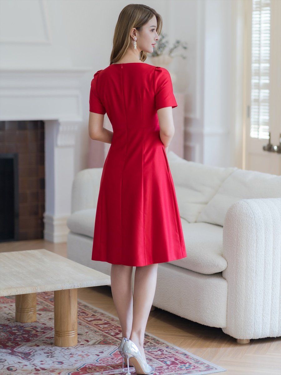 画像6: [SALE品のため返品不可＆再入荷なしの現品限り][ERUKEI/GINZA COUTURE]ピンク・レッド・半袖・シンプル・Ａライン・ミニドレス・ワンピース[送料無料] (6)