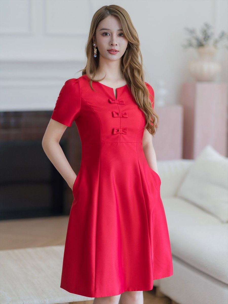 画像8: [SALE品のため返品不可＆再入荷なしの現品限り][ERUKEI/GINZA COUTURE]ピンク・レッド・半袖・シンプル・Ａライン・ミニドレス・ワンピース[送料無料] (8)