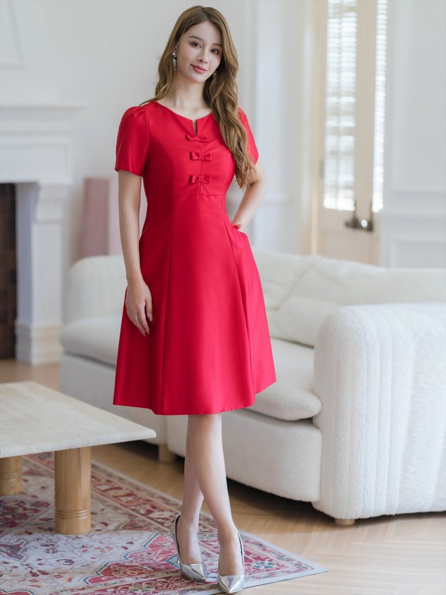 画像10: [SALE品のため返品不可＆再入荷なしの現品限り][ERUKEI/GINZA COUTURE]ピンク・レッド・半袖・シンプル・Ａライン・ミニドレス・ワンピース[送料無料] (10)