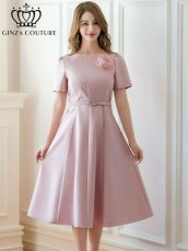 画像1: [ERUKEI/GINZA COUTURE]ピンク・レッド・ホワイト・半袖・シンプル・Ａライン・花・ミディアムドレス・ワンピース[送料無料] (1)