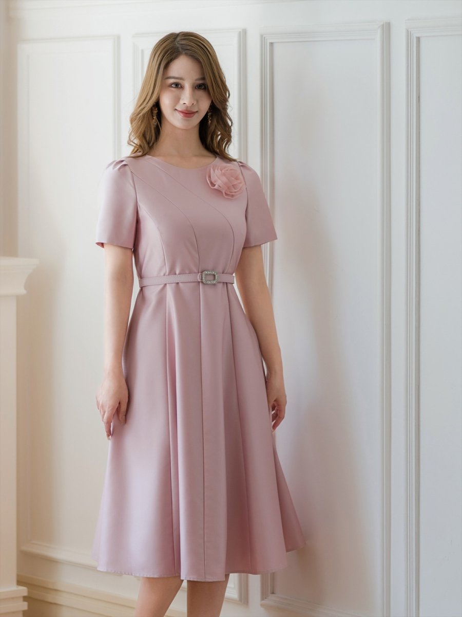 画像4: [ERUKEI/GINZA COUTURE]ピンク・レッド・ホワイト・半袖・シンプル・Ａライン・花・ミディアムドレス・ワンピース[送料無料] (4)