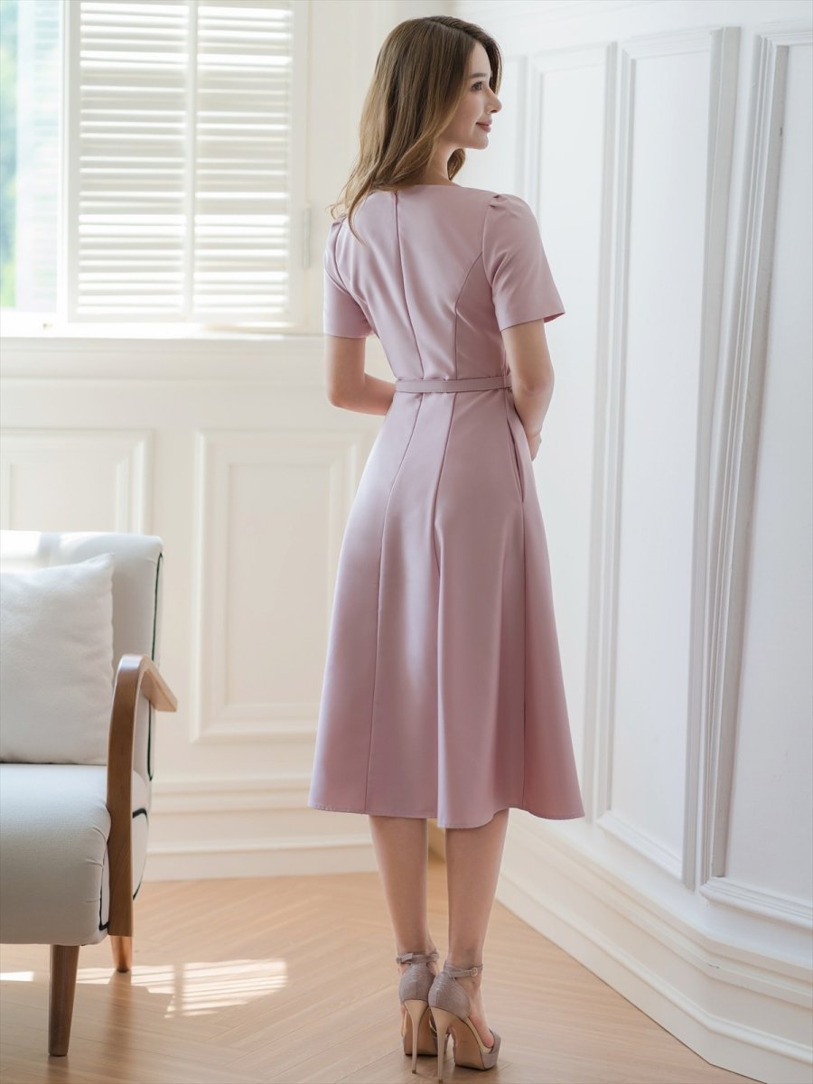 画像7: [ERUKEI/GINZA COUTURE]ピンク・レッド・ホワイト・半袖・シンプル・Ａライン・花・ミディアムドレス・ワンピース[送料無料] (7)