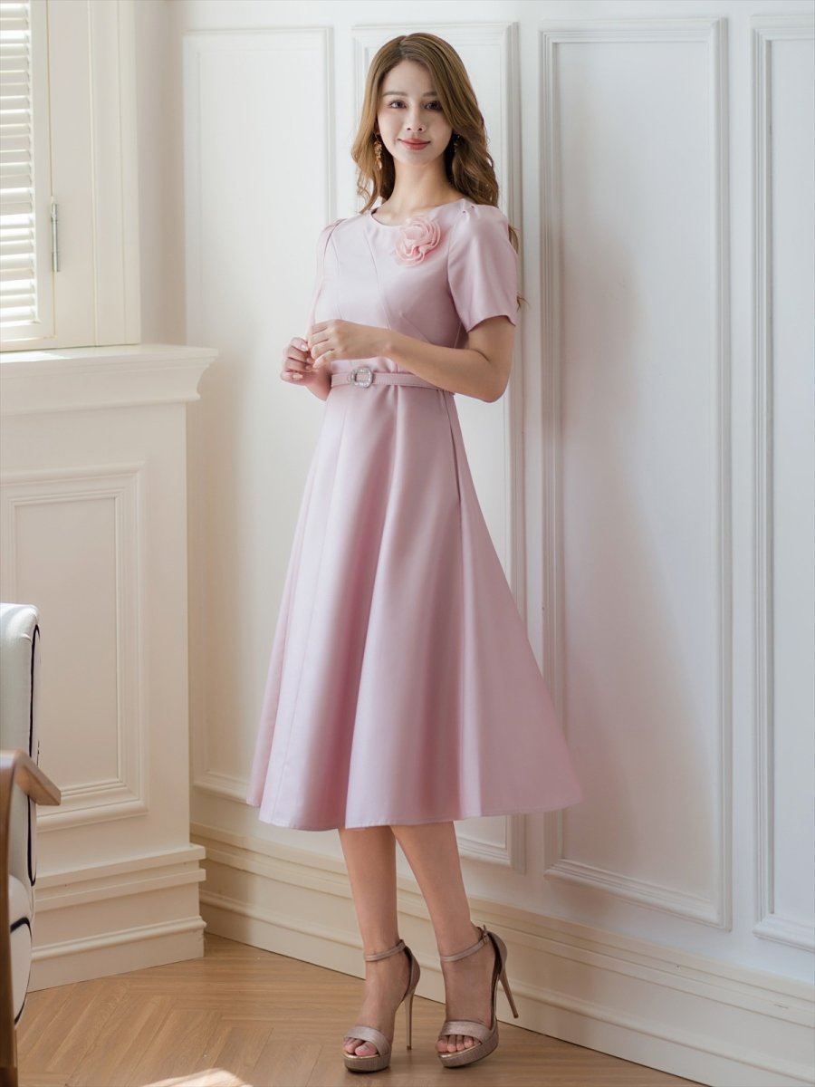 画像13: [ERUKEI/GINZA COUTURE]ピンク・レッド・ホワイト・半袖・シンプル・Ａライン・花・ミディアムドレス・ワンピース[送料無料] (13)