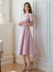 画像13: [ERUKEI/GINZA COUTURE]ピンク・レッド・ホワイト・半袖・シンプル・Ａライン・花・ミディアムドレス・ワンピース[送料無料] (13)