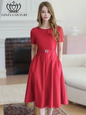 画像2: [ERUKEI/GINZA COUTURE]ピンク・レッド・ホワイト・半袖・シンプル・Ａライン・花・ミディアムドレス・ワンピース[送料無料] (2)
