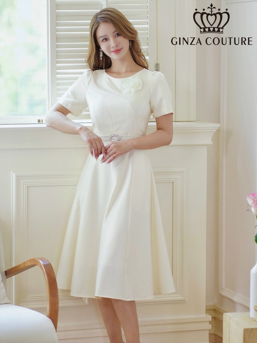 画像3: [ERUKEI/GINZA COUTURE]ピンク・レッド・ホワイト・半袖・シンプル・Ａライン・花・ミディアムドレス・ワンピース[送料無料] (3)