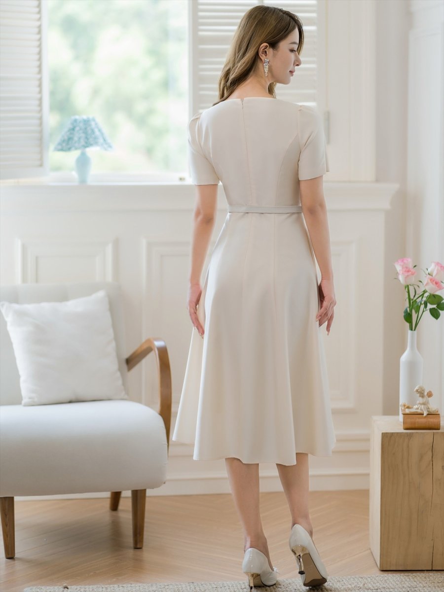 画像9: [ERUKEI/GINZA COUTURE]ピンク・レッド・ホワイト・半袖・シンプル・Ａライン・花・ミディアムドレス・ワンピース[送料無料] (9)