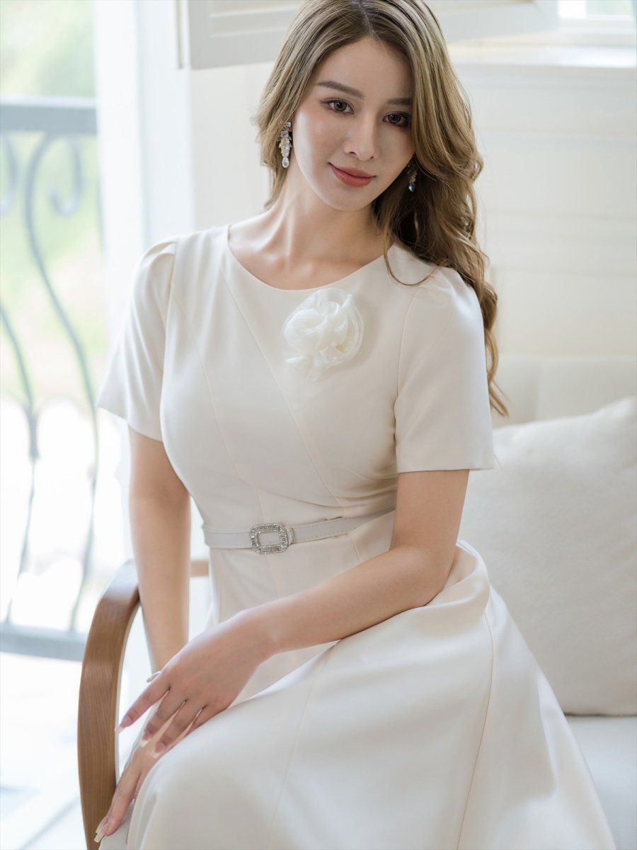 画像18: [ERUKEI/GINZA COUTURE]ピンク・レッド・ホワイト・半袖・シンプル・Ａライン・花・ミディアムドレス・ワンピース[送料無料] (18)