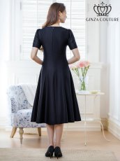 画像6: [ERUKEI/GINZA COUTURE]ピンク・ネイビー・半袖・ビジュー・ポケット・シンプル・Aライン・ミディアムドレス・ワンピース[送料無料] (6)