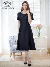 画像10: [ERUKEI/GINZA COUTURE]ピンク・ネイビー・半袖・ビジュー・ポケット・シンプル・Aライン・ミディアムドレス・ワンピース[送料無料] (10)