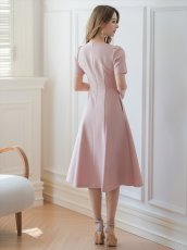 画像5: [ERUKEI/GINZA COUTURE]ピンク・ネイビー・半袖・ビジュー・ポケット・シンプル・Aライン・ミディアムドレス・ワンピース[送料無料] (5)