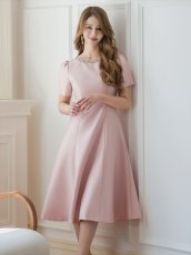 画像9: [ERUKEI/GINZA COUTURE]ピンク・ネイビー・半袖・ビジュー・ポケット・シンプル・Aライン・ミディアムドレス・ワンピース[送料無料] (9)