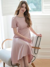 画像11: [ERUKEI/GINZA COUTURE]ピンク・ネイビー・半袖・ビジュー・ポケット・シンプル・Aライン・ミディアムドレス・ワンピース[送料無料] (11)