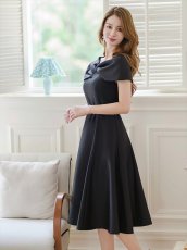 画像5: [ERUKEI/GINZA COUTURE]レッド・ブラック・ピンク・ケープ風・ベルト・シンプル・Ａライン・ミディアムドレス・ワンピース[送料無料] (5)