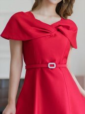 画像7: [ERUKEI/GINZA COUTURE]レッド・ブラック・ピンク・ケープ風・ベルト・シンプル・Ａライン・ミディアムドレス・ワンピース[送料無料] (7)