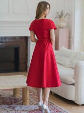 画像10: [ERUKEI/GINZA COUTURE]レッド・ブラック・ピンク・ケープ風・ベルト・シンプル・Ａライン・ミディアムドレス・ワンピース[送料無料] (10)