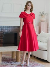画像16: [ERUKEI/GINZA COUTURE]レッド・ブラック・ピンク・ケープ風・ベルト・シンプル・Ａライン・ミディアムドレス・ワンピース[送料無料] (16)