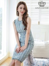 画像12: [ERUKEI/GINZA COUTURE]パープル・ブルー・ツイード・フリンジ・ノースリーブ・ベルト・タイト・膝丈・ミディアムドレス・ワンピース[送料無料] (12)