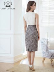 画像3: [ERUKEI/GINZA COUTURE]ホワイトxブラック・ツイード・タイト・ノースリーブ・ミディアムドレス・ワンピース[送料無料] (3)
