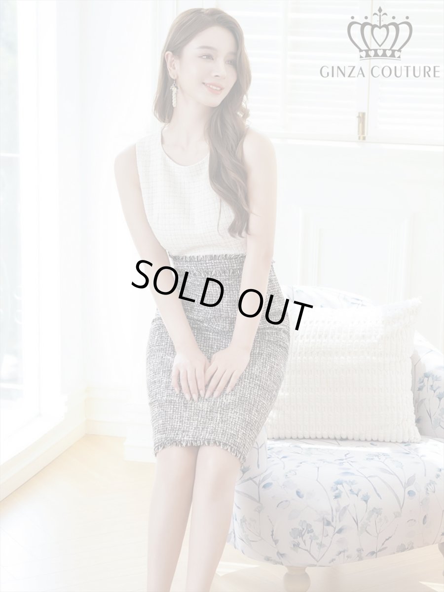 画像6: [ERUKEI/GINZA COUTURE]ホワイトxブラック・ツイード・タイト・ノースリーブ・ミディアムドレス・ワンピース[送料無料] (6)