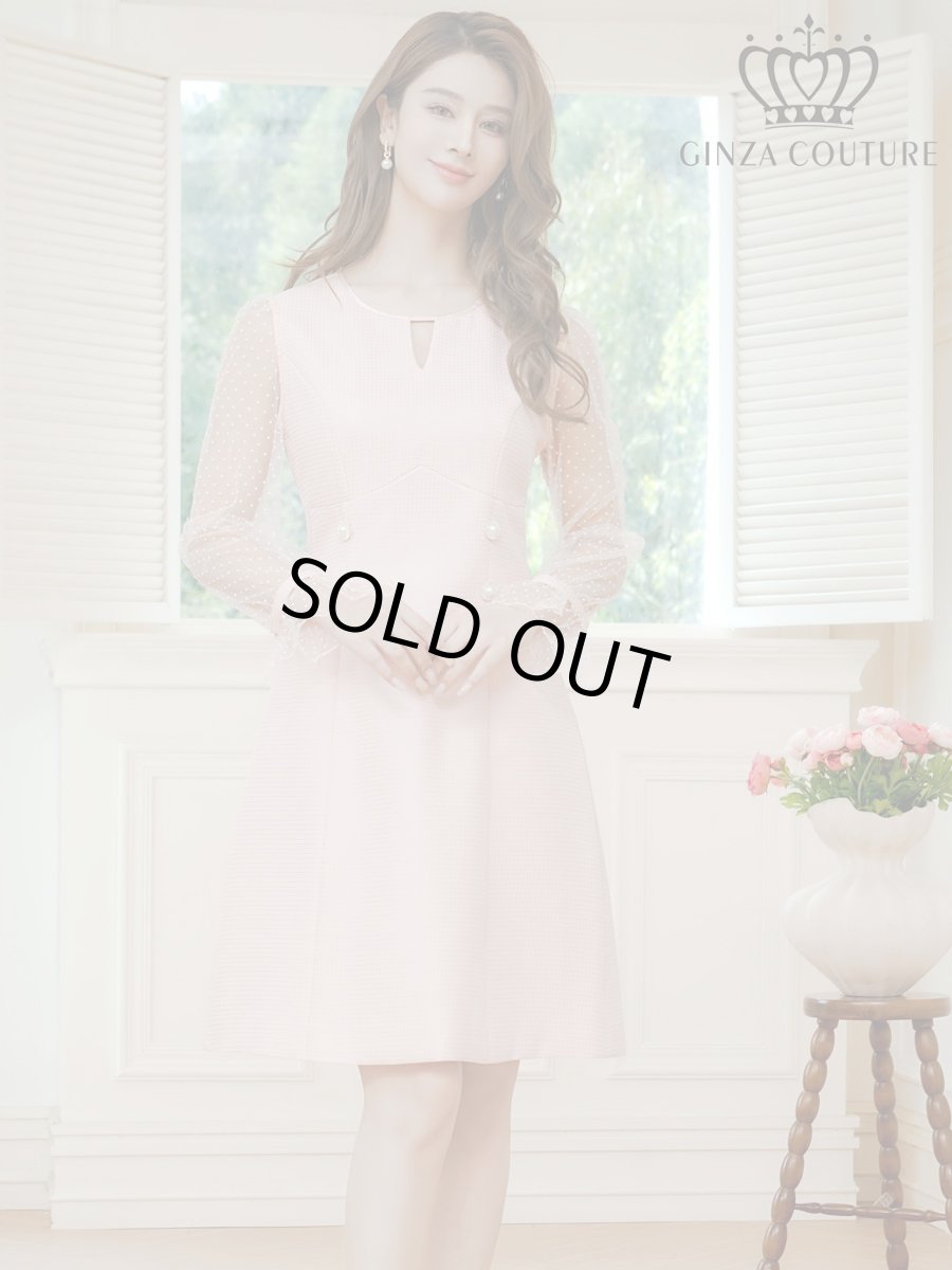 画像4: [ERUKEI/GINZA COUTURE]長そで・シースルー・ドット・パール・ビジューボタン・Aライン・ミニドレス・ワンピース[送料無料] (4)