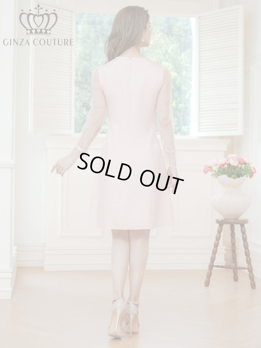 画像6: [ERUKEI/GINZA COUTURE]長そで・シースルー・ドット・パール・ビジューボタン・Aライン・ミニドレス・ワンピース[送料無料] (6)