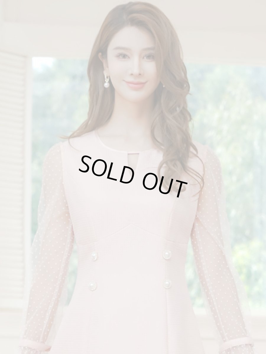 画像8: [ERUKEI/GINZA COUTURE]長そで・シースルー・ドット・パール・ビジューボタン・Aライン・ミニドレス・ワンピース[送料無料] (8)