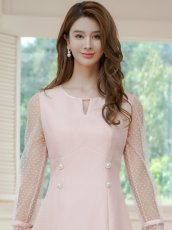 画像8: [ERUKEI/GINZA COUTURE]長そで・シースルー・ドット・パール・ビジューボタン・Aライン・ミニドレス・ワンピース[送料無料] (8)