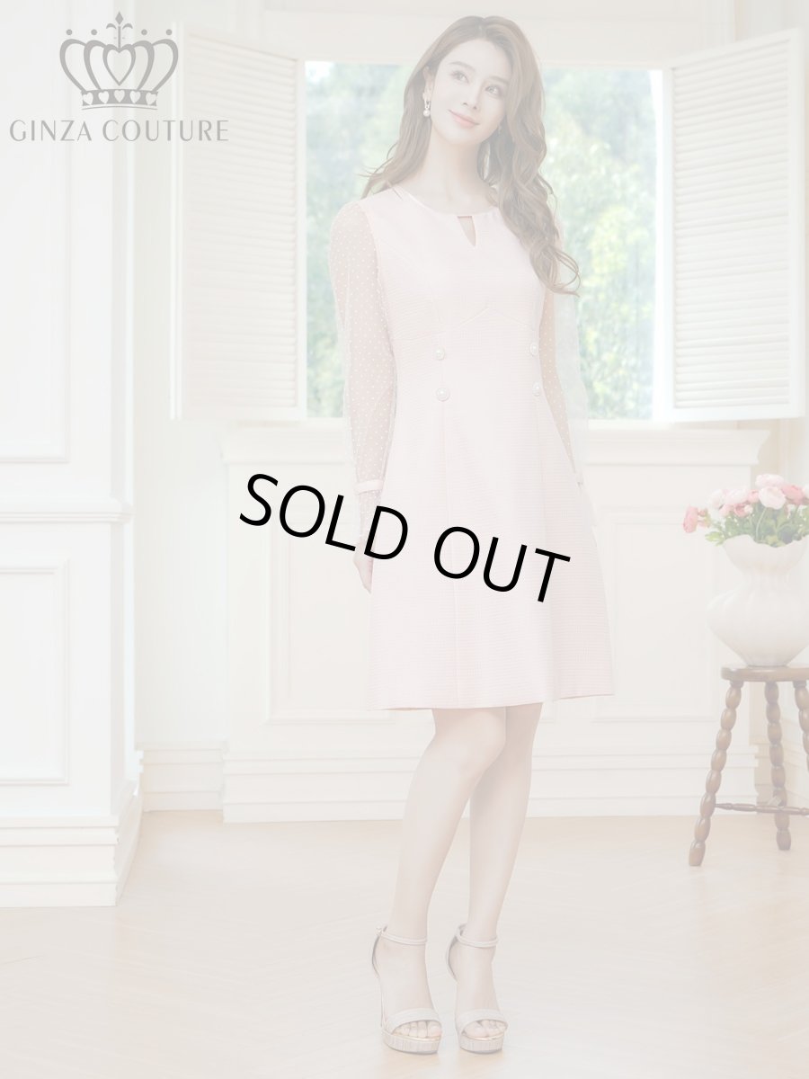 画像10: [ERUKEI/GINZA COUTURE]長そで・シースルー・ドット・パール・ビジューボタン・Aライン・ミニドレス・ワンピース[送料無料] (10)