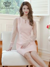 画像12: [ERUKEI/GINZA COUTURE]長そで・シースルー・ドット・パール・ビジューボタン・Aライン・ミニドレス・ワンピース[送料無料] (12)