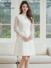 画像3: [ERUKEI/GINZA COUTURE]長そで・シースルー・ドット・パール・ビジューボタン・Aライン・ミニドレス・ワンピース[送料無料] (3)