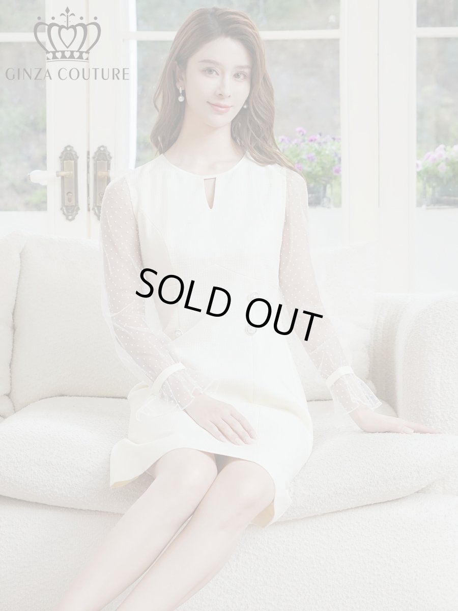 画像11: [ERUKEI/GINZA COUTURE]長そで・シースルー・ドット・パール・ビジューボタン・Aライン・ミニドレス・ワンピース[送料無料] (11)