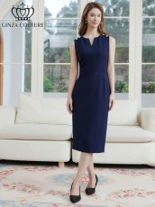 画像1: [ XS-Lサイズ / 1カラー ][ERUKEI/GINZA COUTURE]胸元Vカット・ノースリーブ・金ボタン・ウエストマーク・タイト・ミディアムドレス・ワンピース[送料無料] (1)