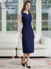 画像2: [ XS-Lサイズ / 1カラー ][ERUKEI/GINZA COUTURE]胸元Vカット・ノースリーブ・金ボタン・ウエストマーク・タイト・ミディアムドレス・ワンピース[送料無料] (2)