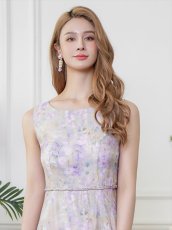 画像4: [ XS-Lサイズ / 1カラー][ERUKEI/GINZA COUTURE]パープル・ノースリーブ・花柄・プリント・ボールチェーン・切替・Aライン・ミディアムドレス・ワンピース[送料無料] (4)