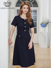 画像4: [ERUKEI/GINZA COUTURE]フリンジ・ビジュー・パールボタン・上品・半袖・Aライン・ミディアムドレス・ワンピース[送料無料] (4)