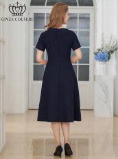 画像6: [ERUKEI/GINZA COUTURE]フリンジ・ビジュー・パールボタン・上品・半袖・Aライン・ミディアムドレス・ワンピース[送料無料] (6)