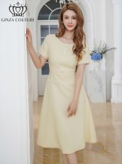 画像1: [ERUKEI/GINZA COUTURE]フリンジ・ビジュー・パールボタン・上品・半袖・Aライン・ミディアムドレス・ワンピース[送料無料] (1)