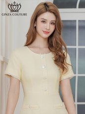 画像7: [ERUKEI/GINZA COUTURE]フリンジ・ビジュー・パールボタン・上品・半袖・Aライン・ミディアムドレス・ワンピース[送料無料] (7)
