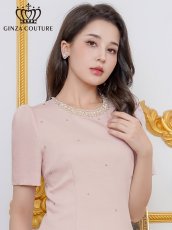 画像10: [ XS-Lサイズ / 3カラー][ERUKEI/GINZA COUTURE]アイボリー・ピンク・ブラック半袖・パール・ラインストーン・Aライン・ミニドレス・ワンピース[送料無料] (10)