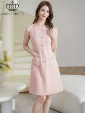 画像1: [ XS-Lサイズ / 3カラー][ERUKEI/GINZA COUTURE]ツイード・フリンジ・ノースリーブ・ビジューボタン・ポケット・Aライン・ミニドレス・ワンピース[送料無料] (1)