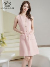 画像2: [ XS-Lサイズ / 3カラー][ERUKEI/GINZA COUTURE]ツイード・フリンジ・ノースリーブ・ビジューボタン・ポケット・Aライン・ミニドレス・ワンピース[送料無料] (2)
