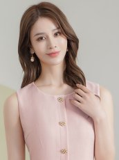 画像4: [ XS-Lサイズ / 3カラー][ERUKEI/GINZA COUTURE]ツイード・フリンジ・ノースリーブ・ビジューボタン・ポケット・Aライン・ミニドレス・ワンピース[送料無料] (4)